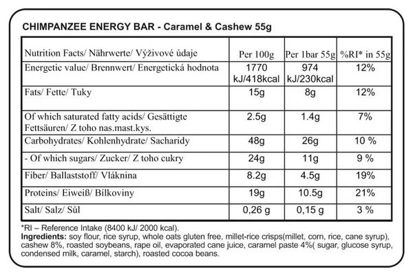 CHIMPANZEE Energy Bar 100% Natural Anacardo 55g SIN GLUTEN - Imagen 2
